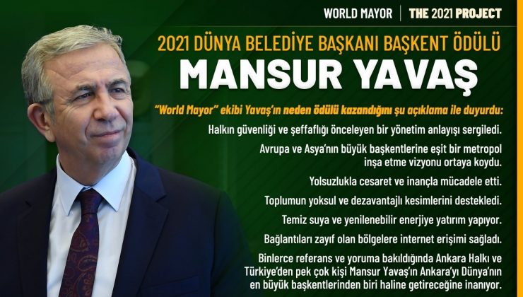 2021 Dünya Belediye Başkanı Başkent Ödülü Mansur Yavaş’ın